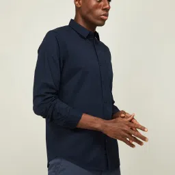 Fame Forever by Lifestyle Navy Blue Cotton Regular Fit Shirt image 3