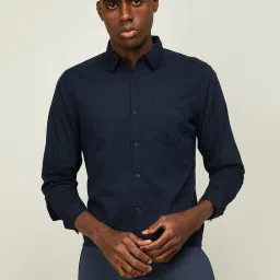 Fame Forever by Lifestyle Navy Blue Cotton Regular Fit Shirt image 1