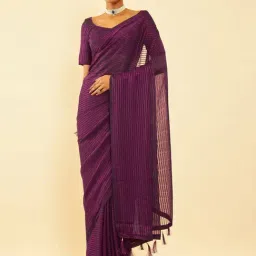 Soch Purple Striped Saree With Unstitched Blouse-picture-21