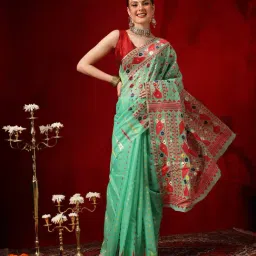 Silk Land Cotton Jamdani Saree with Unstitched Blouse Piece-image-18