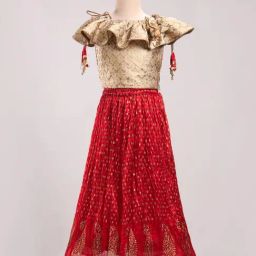 TWISHA Kids Beige & Red Self Design Top with Ghagra-picture-8