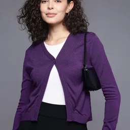Allen Solly Woman Solid Cardigan Sweater-picture-10