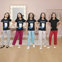 YK Girls Pack Of 5 Printed Cotton Straight-Leg Lounge Pants-picture-36