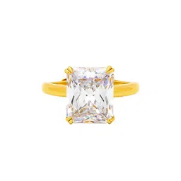 SILBERRY 925 Sterling Silver 18KT Gold-Plated Cubic Zirconia Stone-Studded Finger Ring image 3