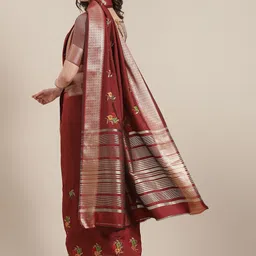 Mitera Maroon Floral Embroidered Chanderi Saree image 3