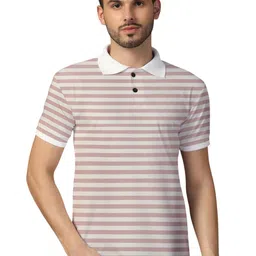 BEYOU FASHION Striped Short Sleeves Polo Collar Cotton T-shirt-image-98