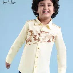 arias by lara dutta Arias 100% Cotton Full Sleeve Shirt With Cut & Sew with Print Panel and Back Embroidery - Cream-picture-38