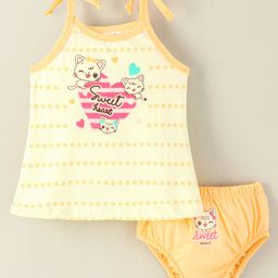 Cucumber Cotton Sinker Sleeveless Inner Wear Set Kitty Print - Gold-picture-30