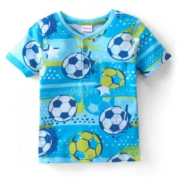 Babyhug 100% Cotton Knit Half Sleeves T-Shirt with Front Pocket & Football Print - Blue-picture-13