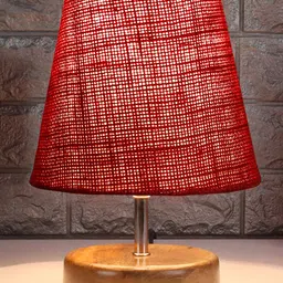 Devansh Maroon Jute Round Natural Wood Table Lamp-picture-15