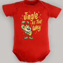 FFlirtygo Christmas Theme Cotton Half Sleeves Jingle All The Way Printed Onesie - Red-picture-10