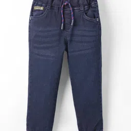 Olio Kids Woven Full Length Solid Denim Jeans - Navy Blue-picture-21