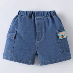 Mark & Mia Denim Washed Shorts with Patch Detailing - Blue-picture-14