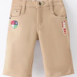 Noddy Cotton Lycra Patch Detailed & Typography Printed Jamaican Shorts - Fawn-picture-27