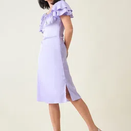 aayu Women Satin Square Neck Flutter Sleeves A-Line Dress With Slit image 3