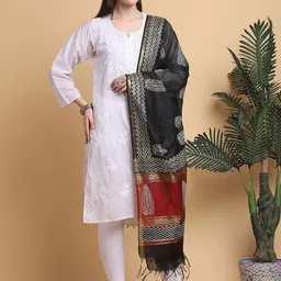LOOM LEGACY Floral Printed Block Print Chanderi Dupatta image 5