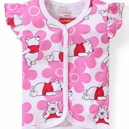 Babyhug Disney Cotton Frill Sleeves Jhablas Winnie The Pooh Print Pack of 3 - Pink & Red image 2