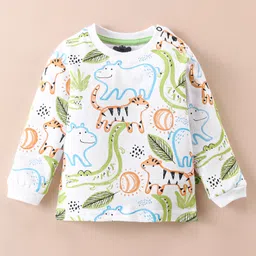 Mini Taurus Cotton Knit Full Sleeves Night Suit Wild Animals Print - Light Green image 2