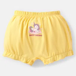 Babyhug 100% Cotton Knit Bloomers With Unicorn & Hearts Print Pack of 3 - Yellow Pink & Light Blue image 2