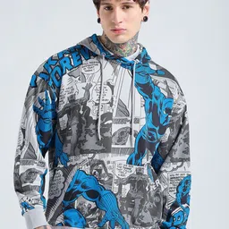 Bewakoof Official Marvel Merchandise Men Printed Hooded Oversized Sweatshirt-picture-29