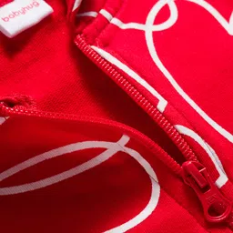 Babyhug Cotton Knit Full Sleeves Hooded Sweatjacket With Heart Print & Kangaroo Pockets - Red image 3
