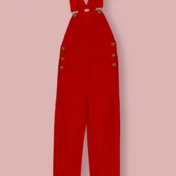 cherry crumble by nitt hyman Cherry Crumble By Nitt Cotton Woven Sleeveless Solid Dungaree - Peach image 4