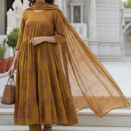 KALINI Women Ethnic Motifs Printed Tiered Kurta with Trousers & With Dupatta-picture-25