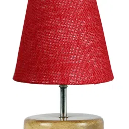 Devansh Maroon Jute Round Natural Wood Table Lamp image 4