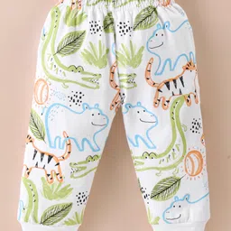 Mini Taurus Cotton Knit Full Sleeves Night Suit Wild Animals Print - Light Green image 4