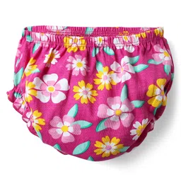 Babyhug Cotton Knit Frill Sleeves Frock With Floral Print & Bloomer - Fuchsia image 4