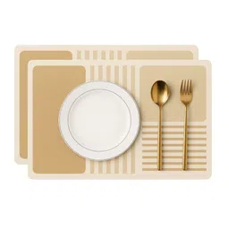 Myntra Elegant Homes 2Pcs Beige & Yellow Striped Waterproof Anti-Slip Table Placemats-picture-25