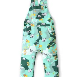 Babyhug 100% Cotton Knit Full Sleeves Inner Tee with Jungle Theme Printed  Dungaree - Orange Green image 5