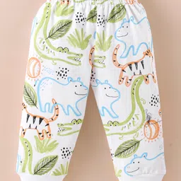 Mini Taurus Cotton Knit Full Sleeves Night Suit Wild Animals Print - Light Green image 5