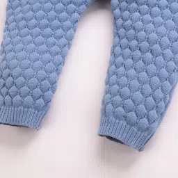 Mark & Mia Viscose Full Sleeves Solid Coloured Hooded Winter Wear Romper With Applique - Light Blue image 5