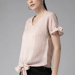 Roadster Pink & White Striped Extended Sleeves Top image 4