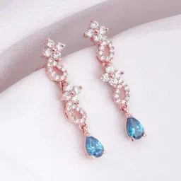 GIVA 92.5 Sterling Silver Rose Gold Blue Moon Dangler Earrings-image-30