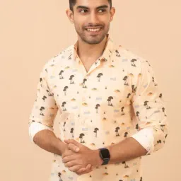 The Bleu Label Peach Cotton Slim Fit Printed Shirt-picture-38