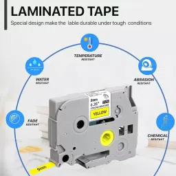 Pacific International Label Tape Cassette 9 mm Paper Laminated Black on Yellow for TZE 621 image 4