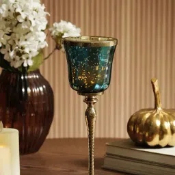 Pure Home and Living Teal Glass Votive Hurricane with Hammered Base-picture-18