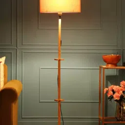 Sanded Edge Orange Miller Floor Lamp in Solid Natural Wood Color with Oval Shade image 3