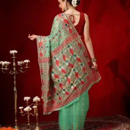 Silk Land Cotton Jamdani Saree with Unstitched Blouse Piece image 2