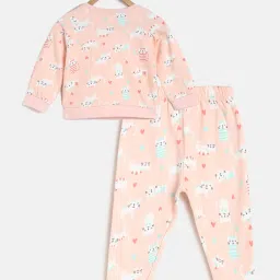 MINIKLUB Kids Peach Printed Full Sleeves T-Shirt with Pants image 2