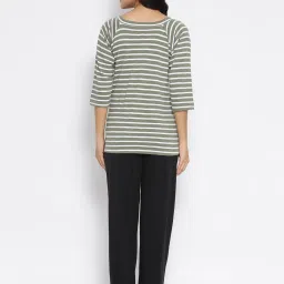 Clovia Green Striped Top & Pyjama Set image 2