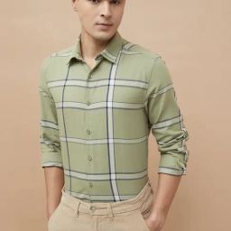 Code By Lifestyle Dusty Green Slim Fit Checks Shirt-picture-22