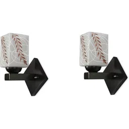 SOMIL Set Of 2 Brown & White Printed Wood Traditional Rectangle Shaped Wall Lamp image 1