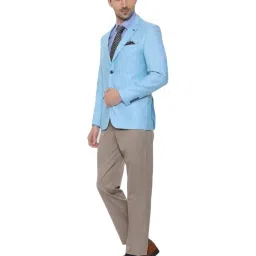 Louis Philippe Sky Blue Linen Slim Fit Self Pattern Blazer image 3