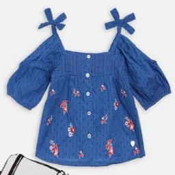 Blue Giraffe Kids Blue Cotton Embroidered Top-image-68