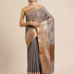Banarasi Silk Works Grey Woven Saree with Blouse-picture-36