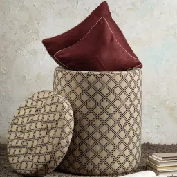 Nestroots Woven White Cotton Canvas Storage Sitting Ottoman for Living Room - Set of 2 image 2