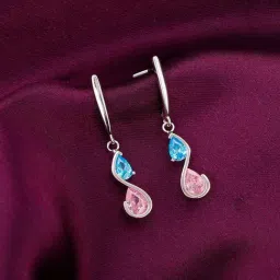 GIVA 92.5 Sterling Silver Blue And Pink Stone Dangler Earrings-image-29